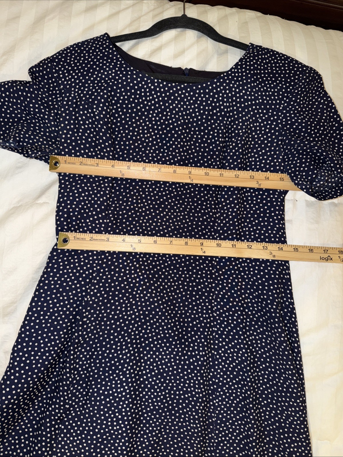 VTG Misty Lane Dress Navy Polka Dot Midi 8 Tie Back 90s Casual Lined Retro USA