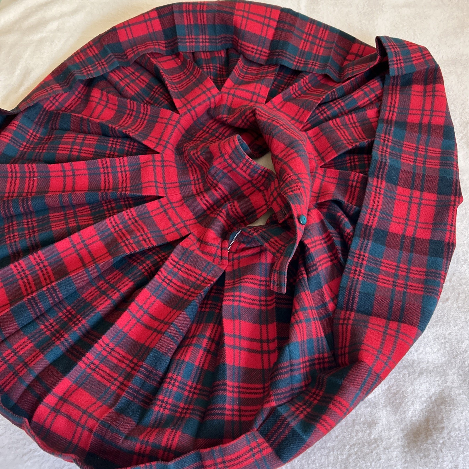 Vintage 50s Pendleton Reversible Wool Tartan Plaid Skirt Red Green 27″ Waist