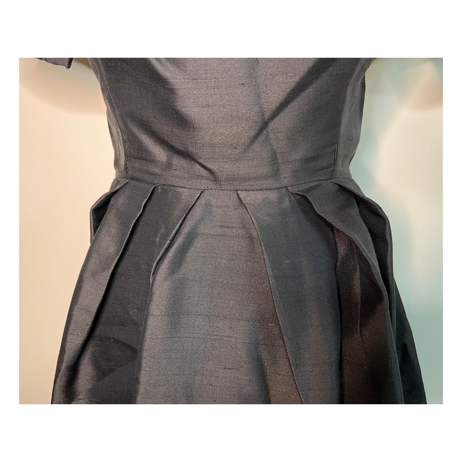 1950s Rare Christian Dior Black Silk Couture Bows New Look Old Money Tea Dress M