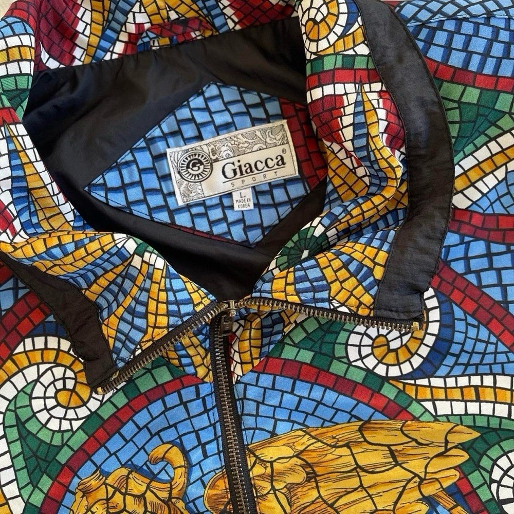 Vintage Giacca Sport Retro Mosaic Griffin Design Zippered Windbreaker Jacket L