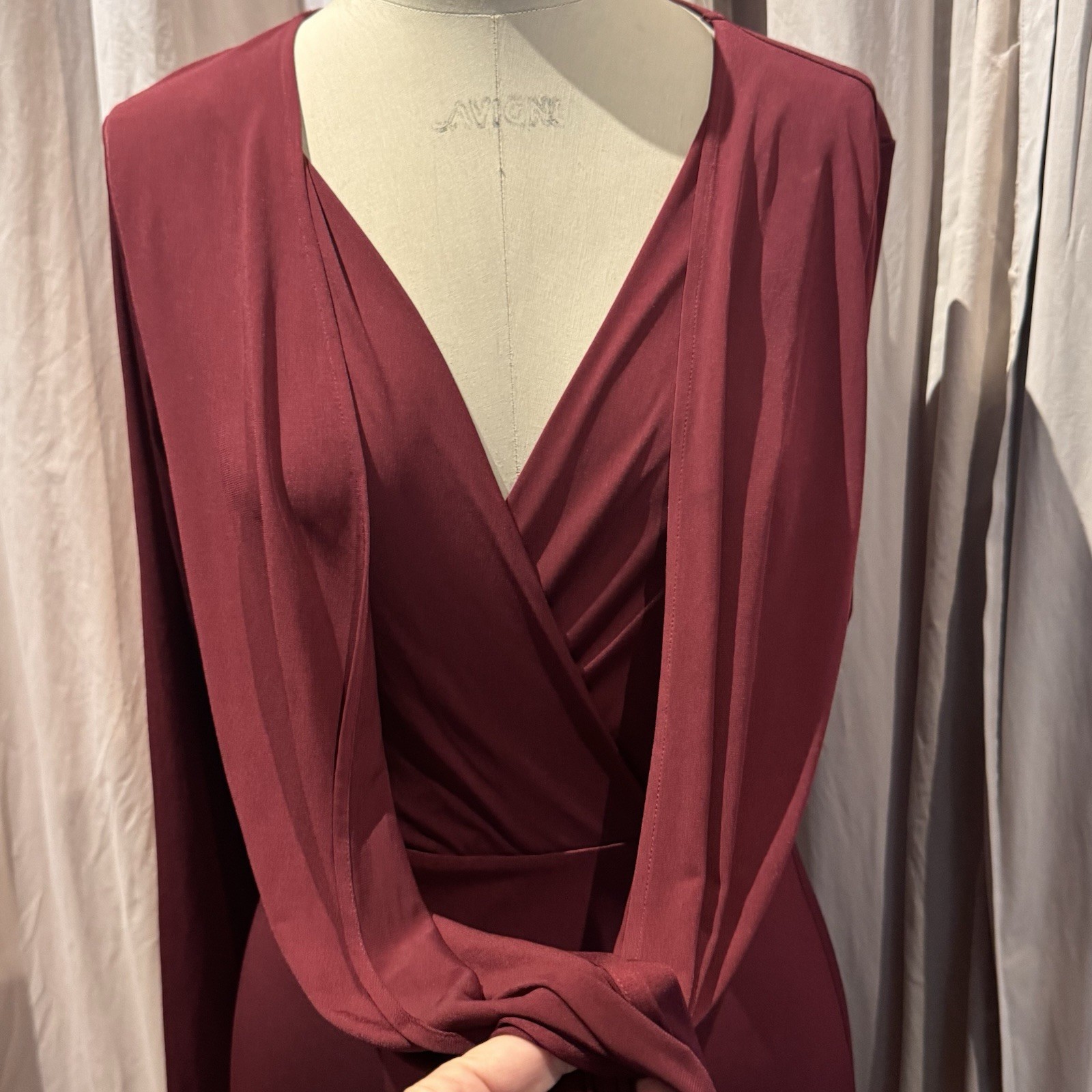 Vintage Miss Selfridge Burgundy Double Wrap Dress Unworn Size 10