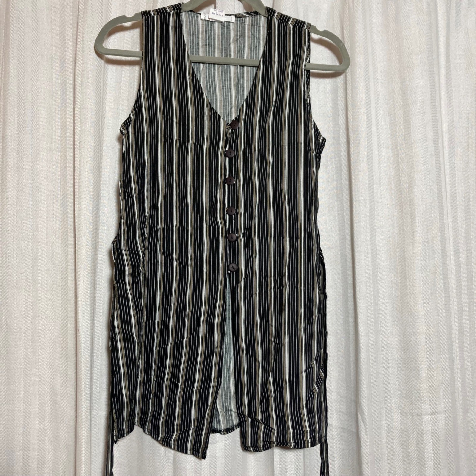 Vintage Rampage Womens Striped Button Front Tie Back Longline Vest Top Small USA