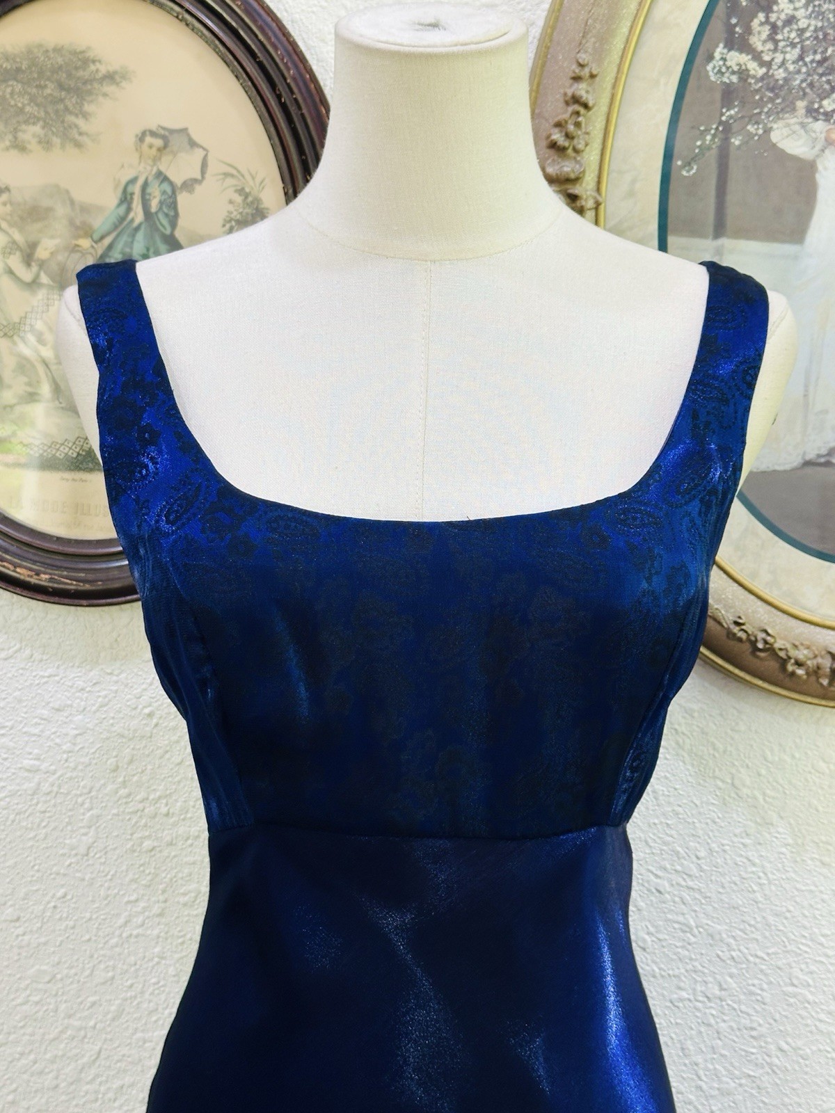 Vintage Alex Evenings Iridescent Electric Blue Purple Bias Cut Maxi Gown