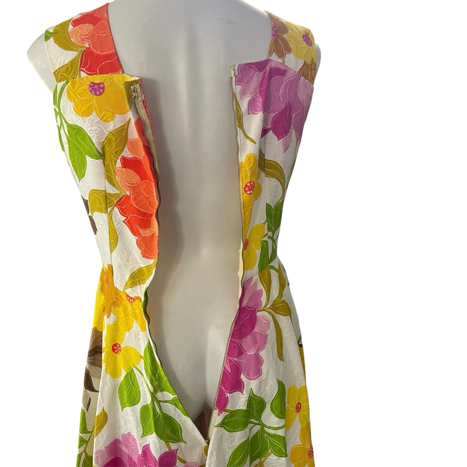 Vintage Swing Dress Homemade 6 Bright Floral Pink Green Purple Orange Sleeveless