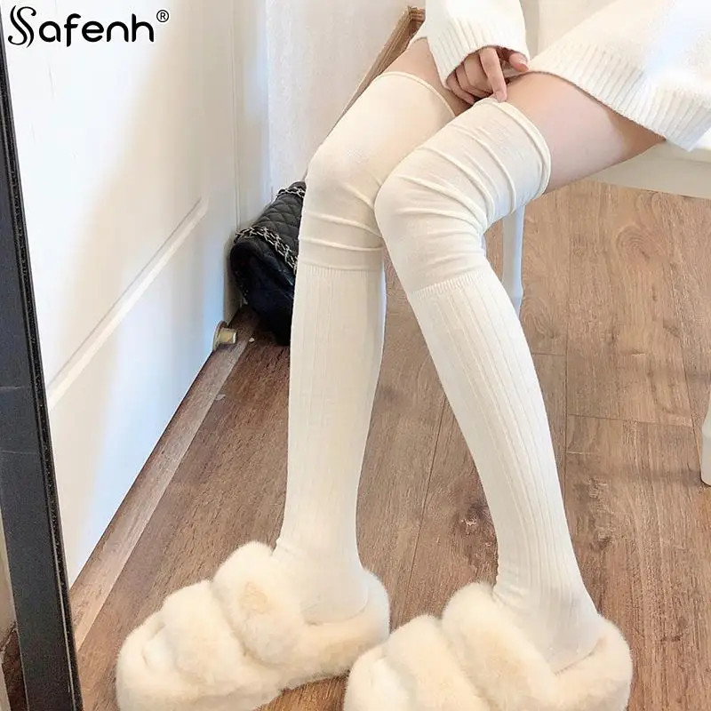 1Pair Knee Socks Women Knee-socks Lady Splicing Stockings Autumn Winter High Tub