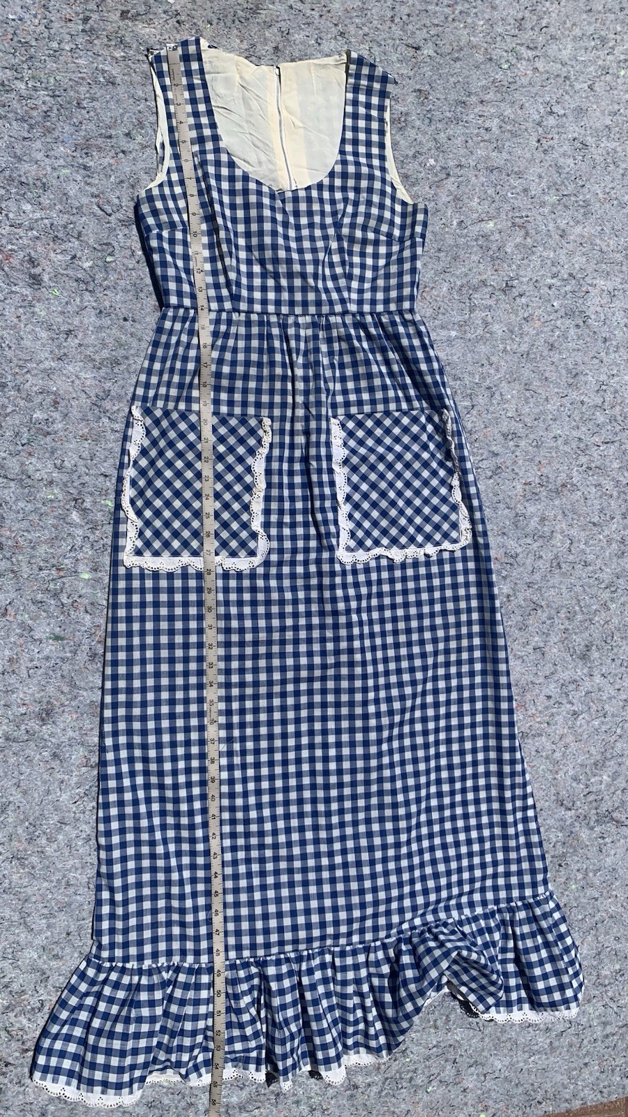As Is vintage 50s blue gingham cotton sleeveless straight maxi dress cottage