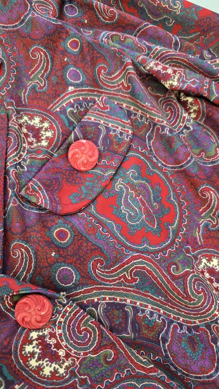 Vintage 70s Tabby of California Dress Size 12 Paisley Shirtdress Shoulder Pads