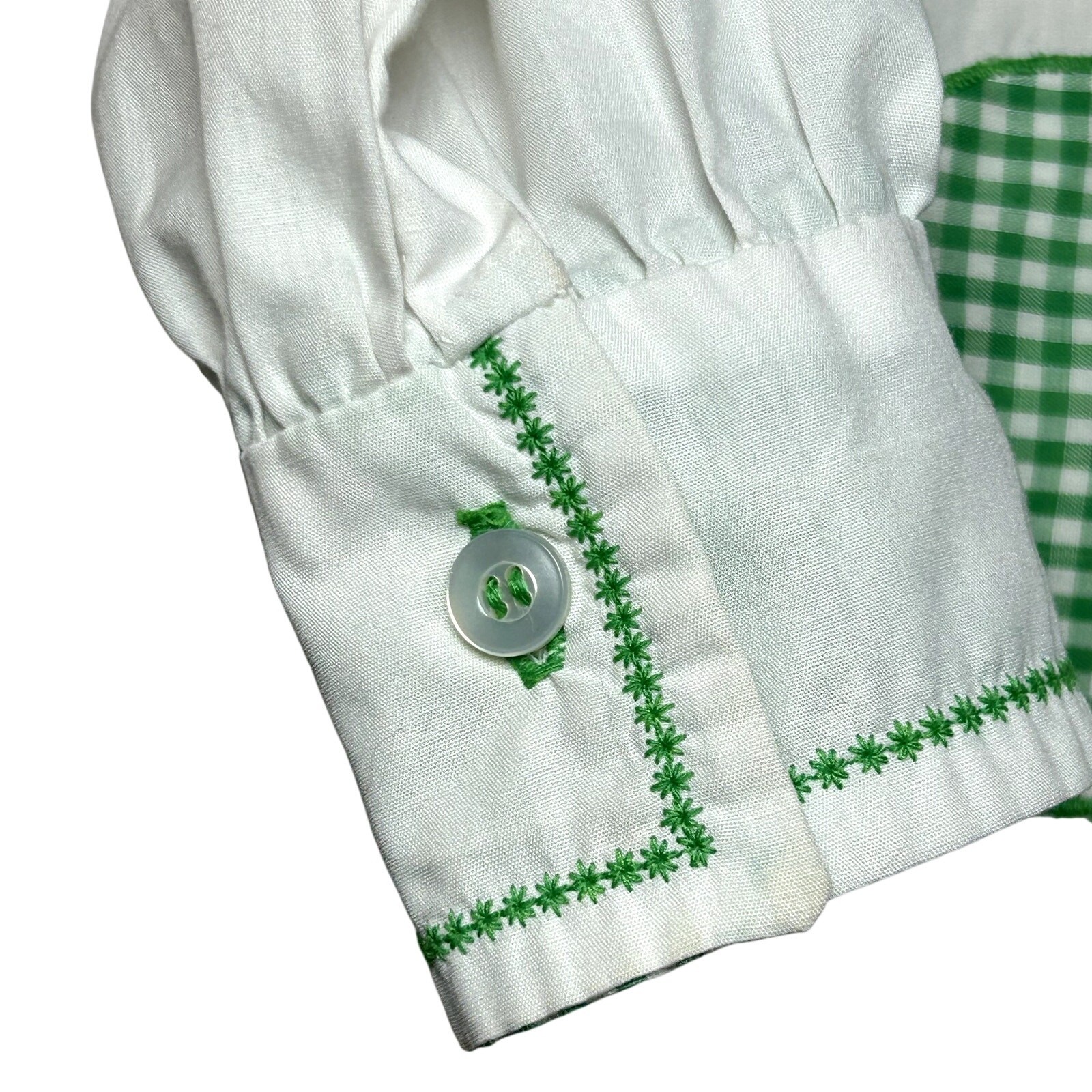 VTG 70s White Shamrock M Embroidery Gingham St. Patrick’s Day Top Twee Retro
