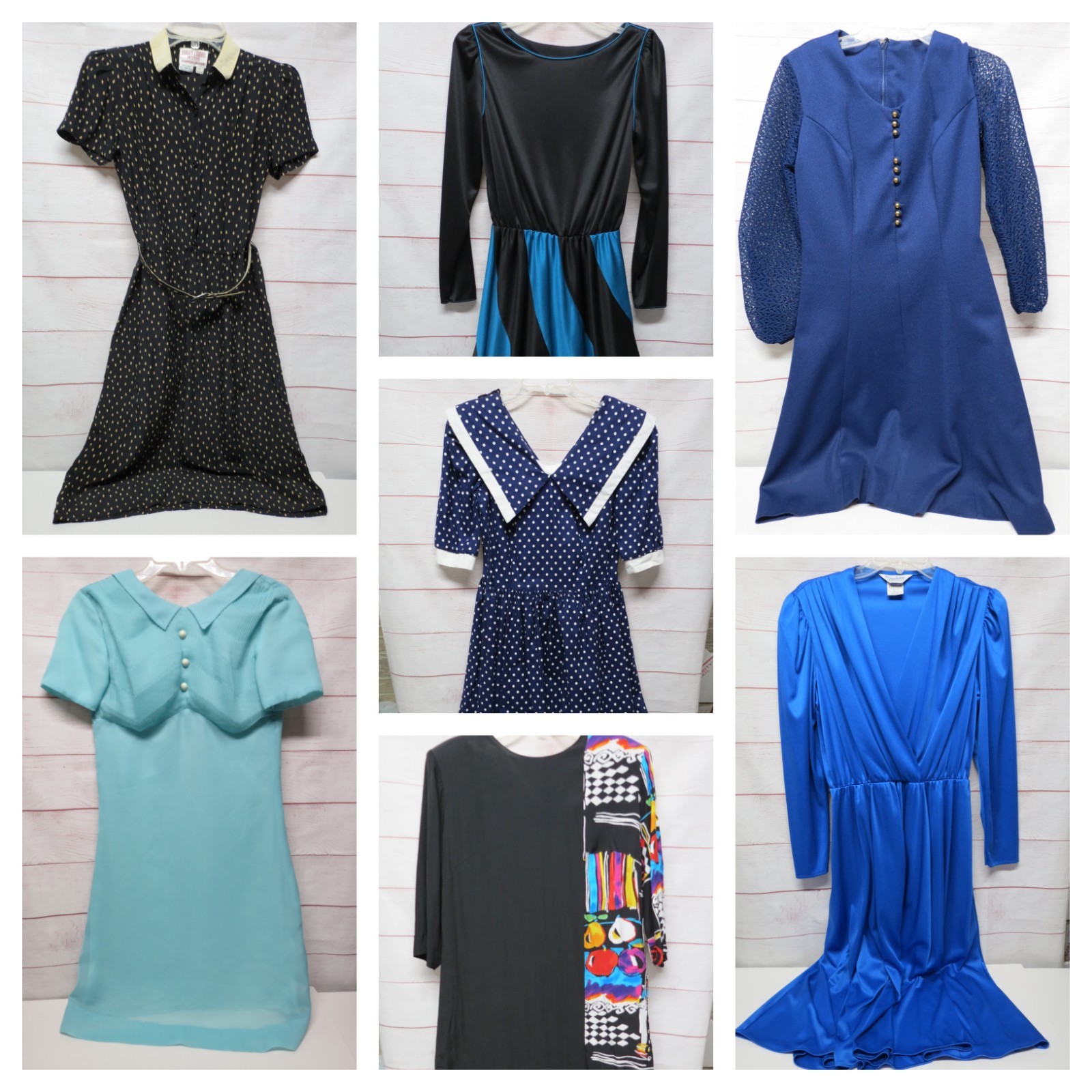 LOT of 7 Vintage Dresses Various Styles Sizes – A Few with Flaws – Reseller Bulk