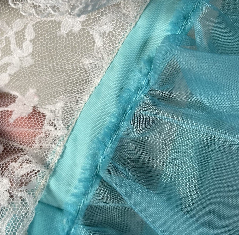 VTG 70s/80s Mike Benet Southern Belle Prairie Aqua Lace Organza Maxi Dress Sz S