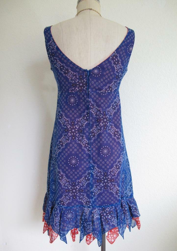 Vintage 70s Scooter Mini Skort Bra Dress S Bandana Print Red Wht Blue Hanky Hem