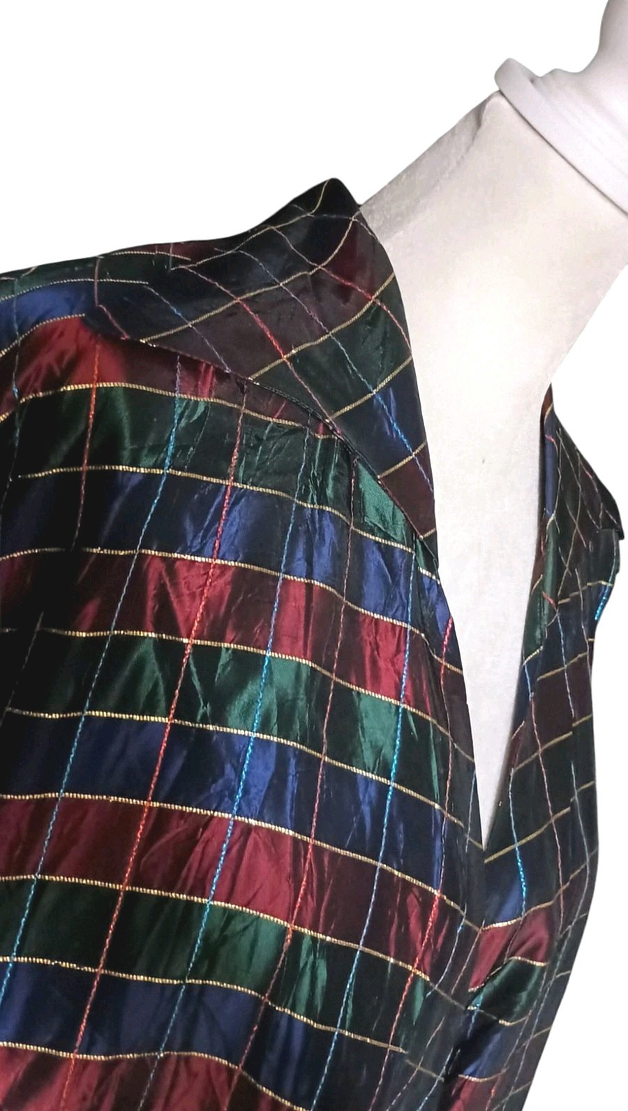 VTG 50s Taffetta Swing Coat In Jewel Tones w/ Lovely Pointy Collar by Kamor Sz S