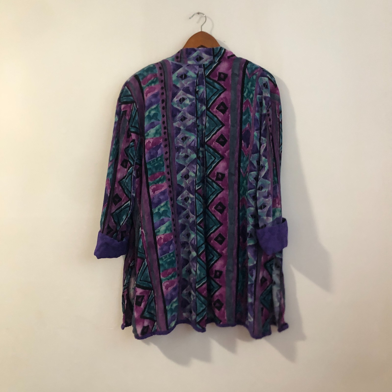 Vintage 80s Stephanie Thomas Sport open front geometric print summer cardigan 14