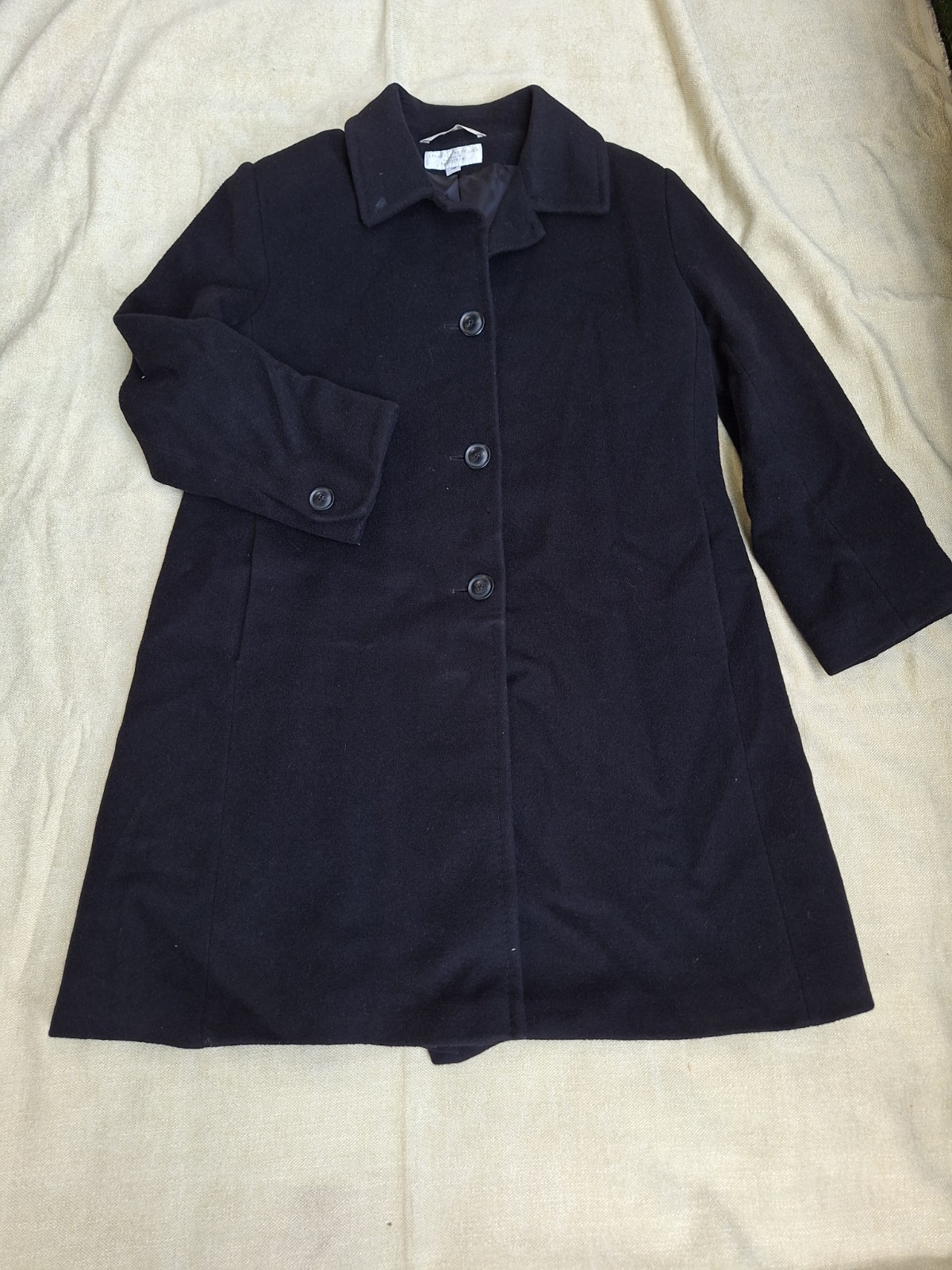 VTG Larry Levine Cashmere Wool Blend Coat Womens Sz 16 Black Chic Old Money 90s