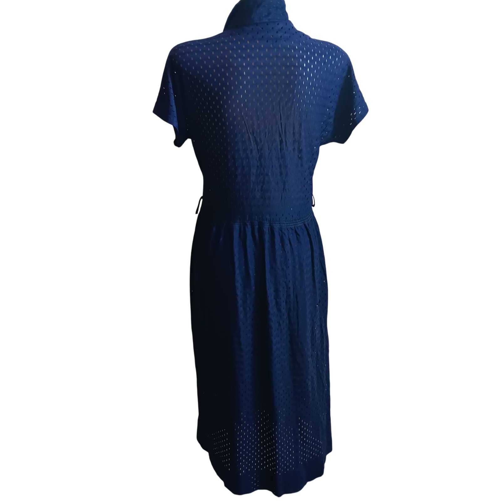 True Vintage Dress 1OF1 8 1960’s Eyelet Midi Tie Neck Slinky Stretch Nylon