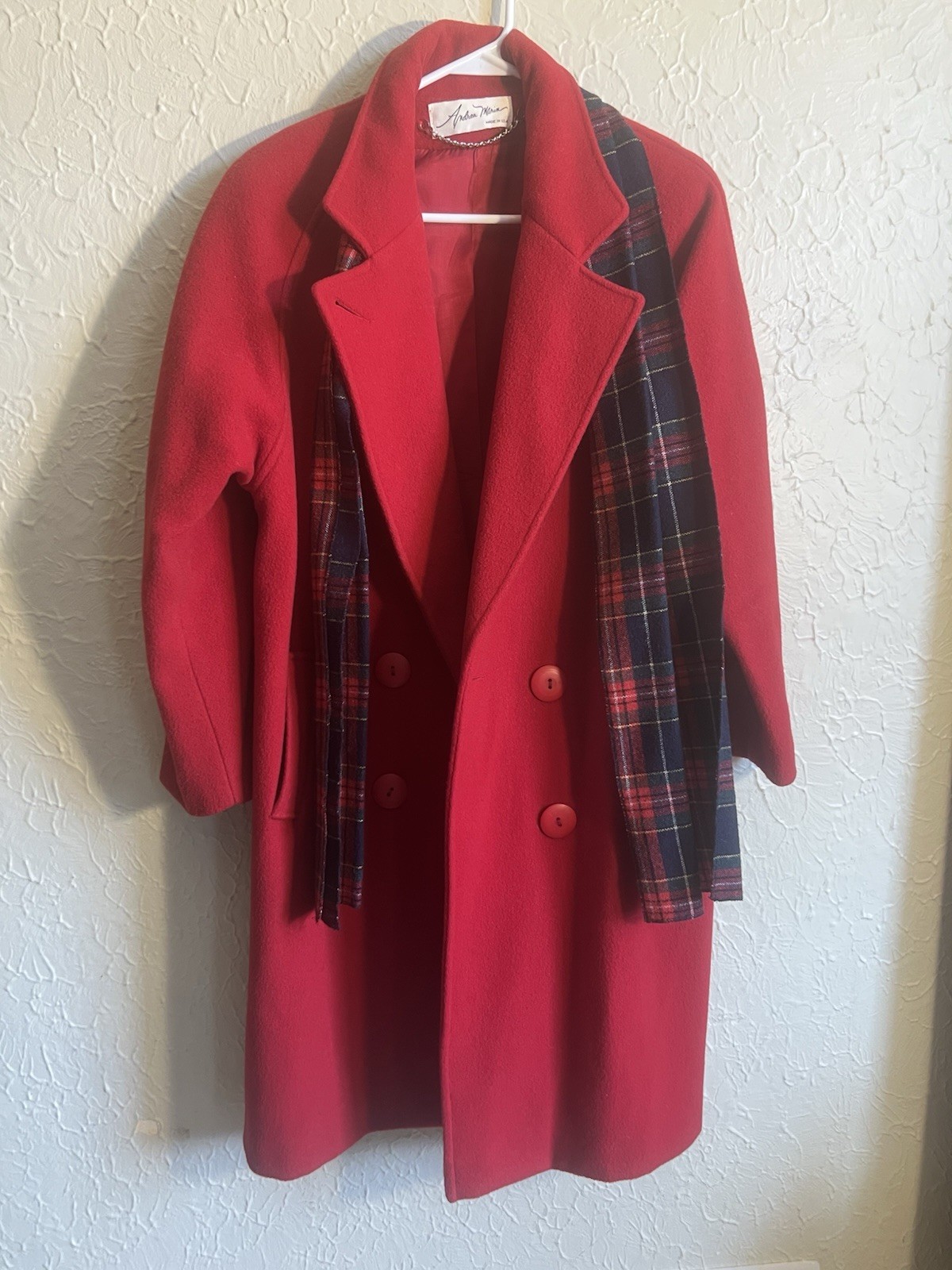 Andrea Marin sz 6 Made In USA Vintage Lined Red Wool Long Double Breasted Coat