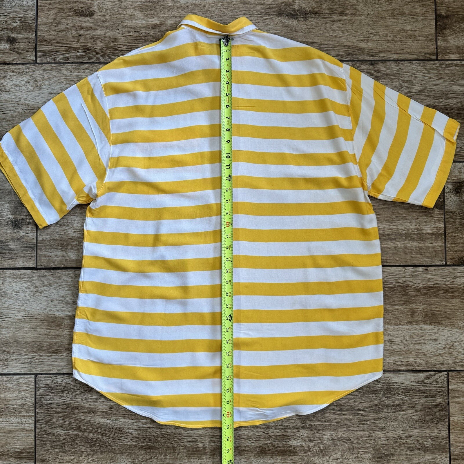 Krazy Kat Women’s Button Down Shirt Yellow White Stripe Short Sleeve 22/24