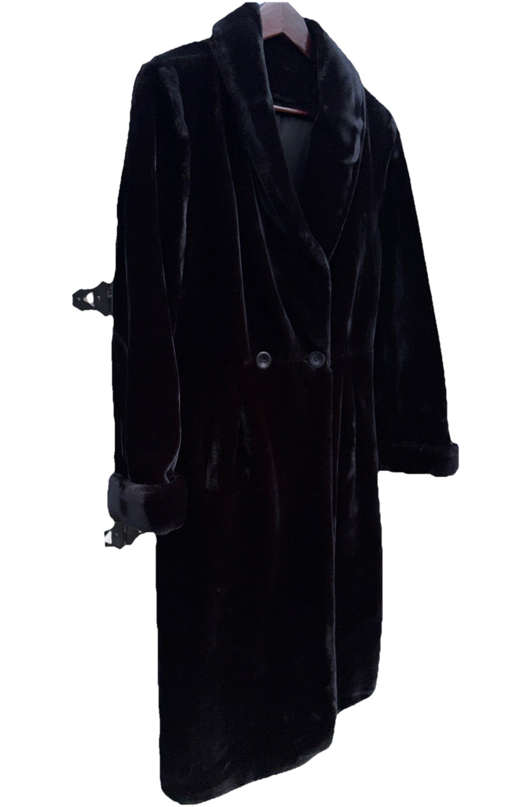 VTG Long Faux Fur Coat Tissavel France Black Dress Luxury Glam Women’s Sm-M Tall