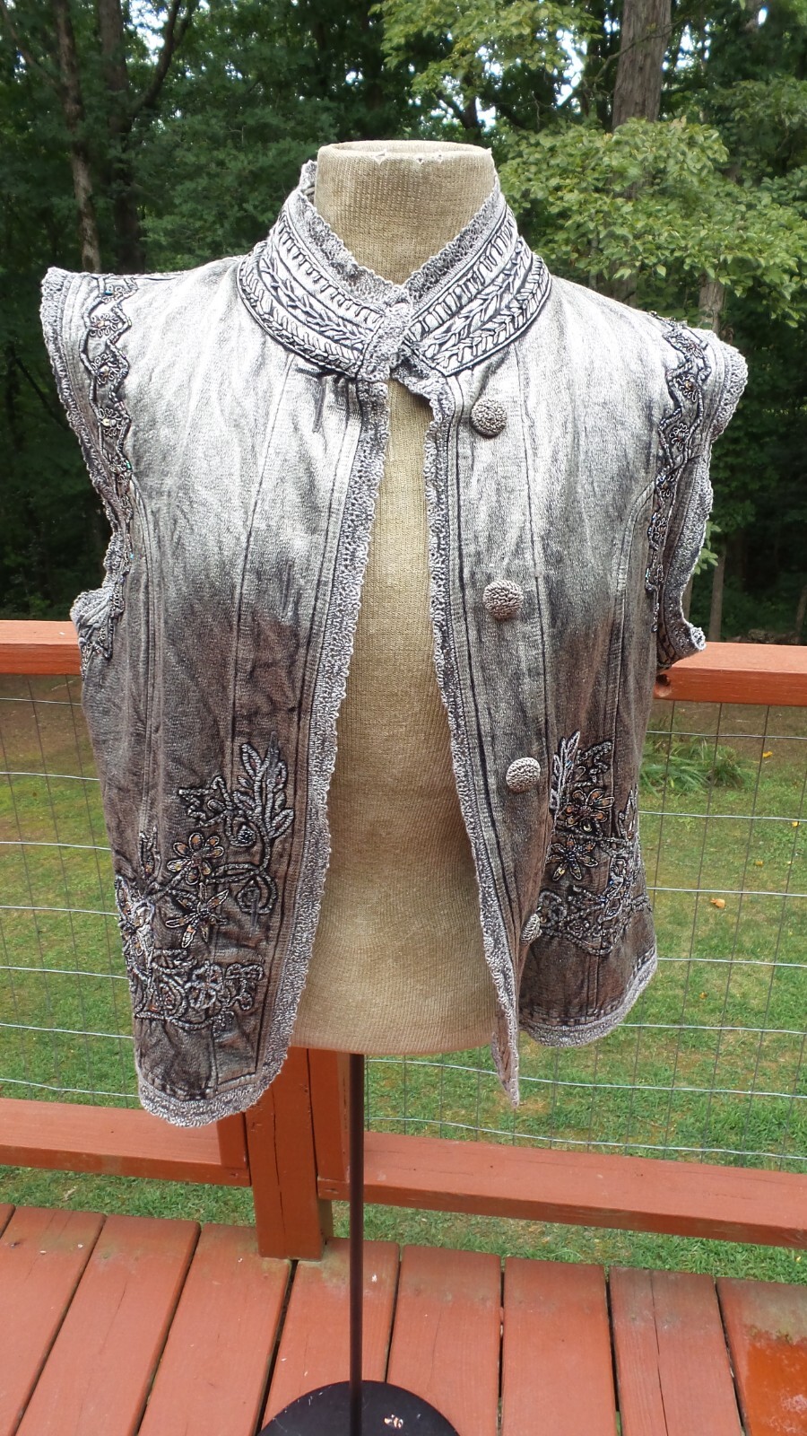 Vintage 80’s FLASHBACK Black Embroidered Sequined Lace Denim Boho Vest size M