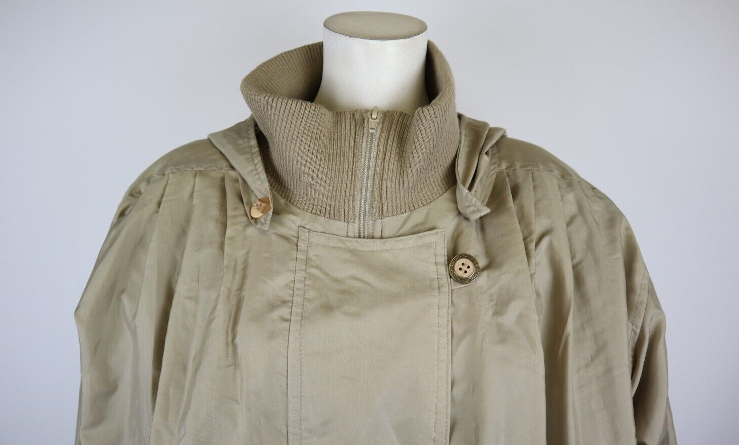 VINTAGE 80S 90S WOMEN’S BEIGE COAT – MONICA GRAY – REMOVABLE LINER & HOOD – S