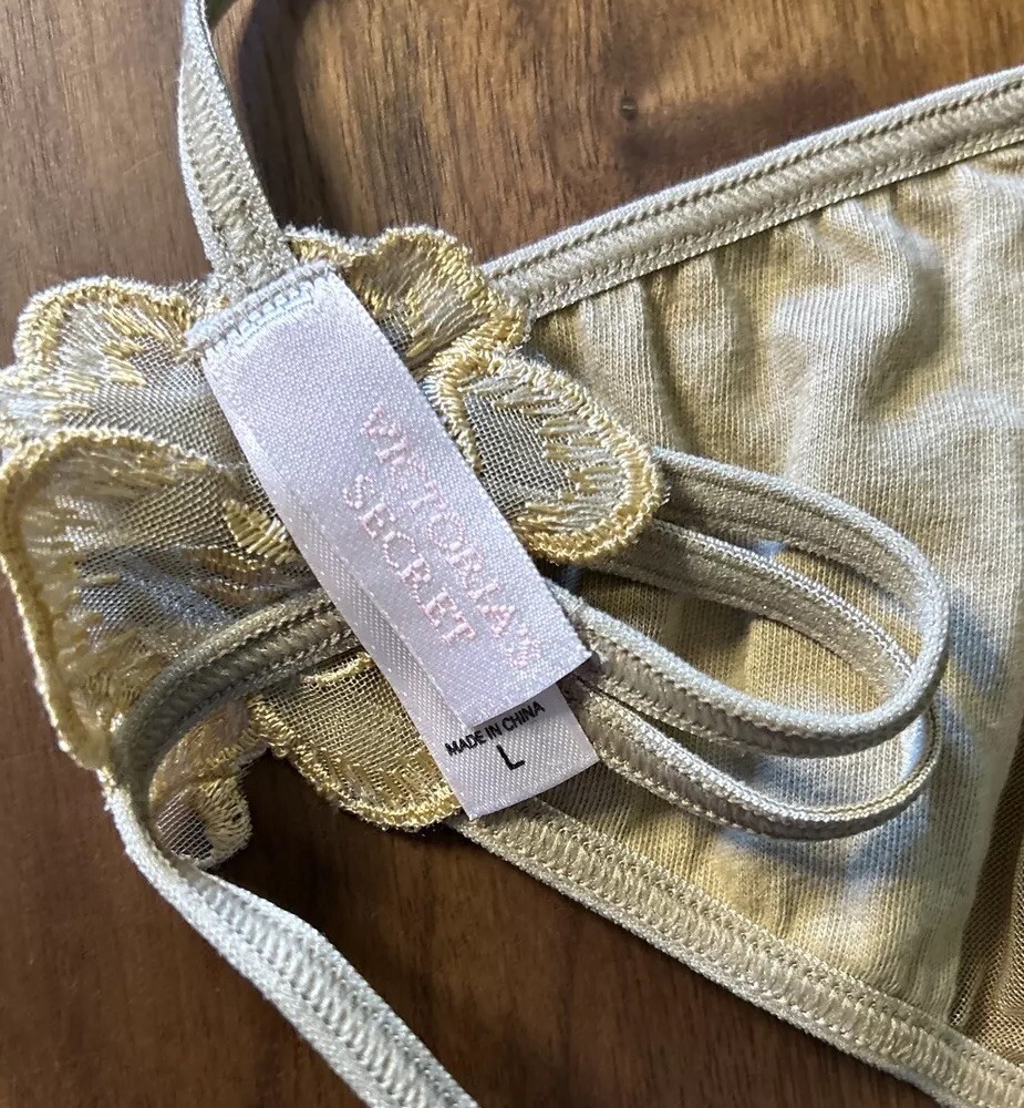 Victoria’s Secret Vintage Panties Size Large L 2003 Angel Gold Lace String Thong
