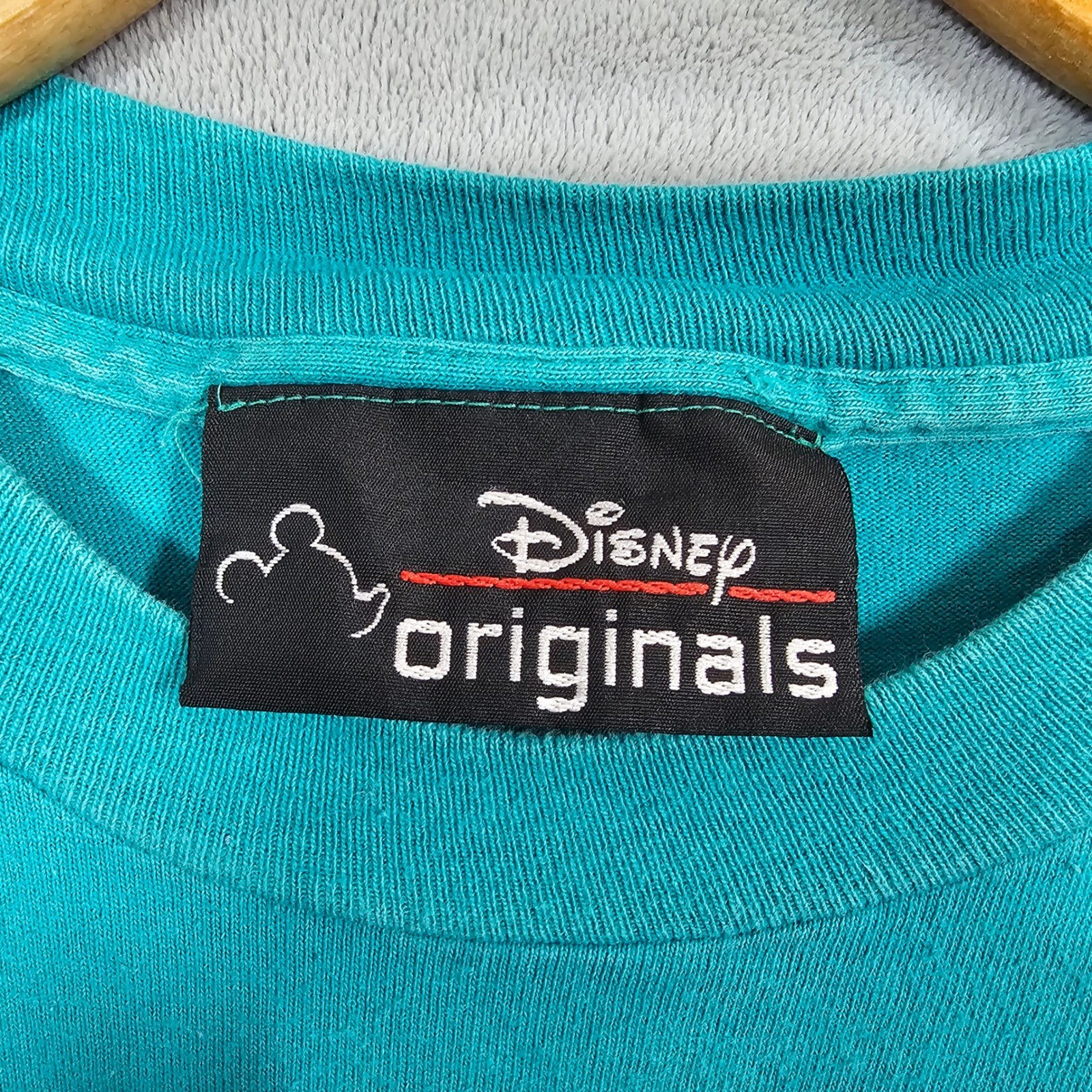 Disney Originals Vintage Mickey Mouse Embroidered Teal TShirt L-XL Single Stitch