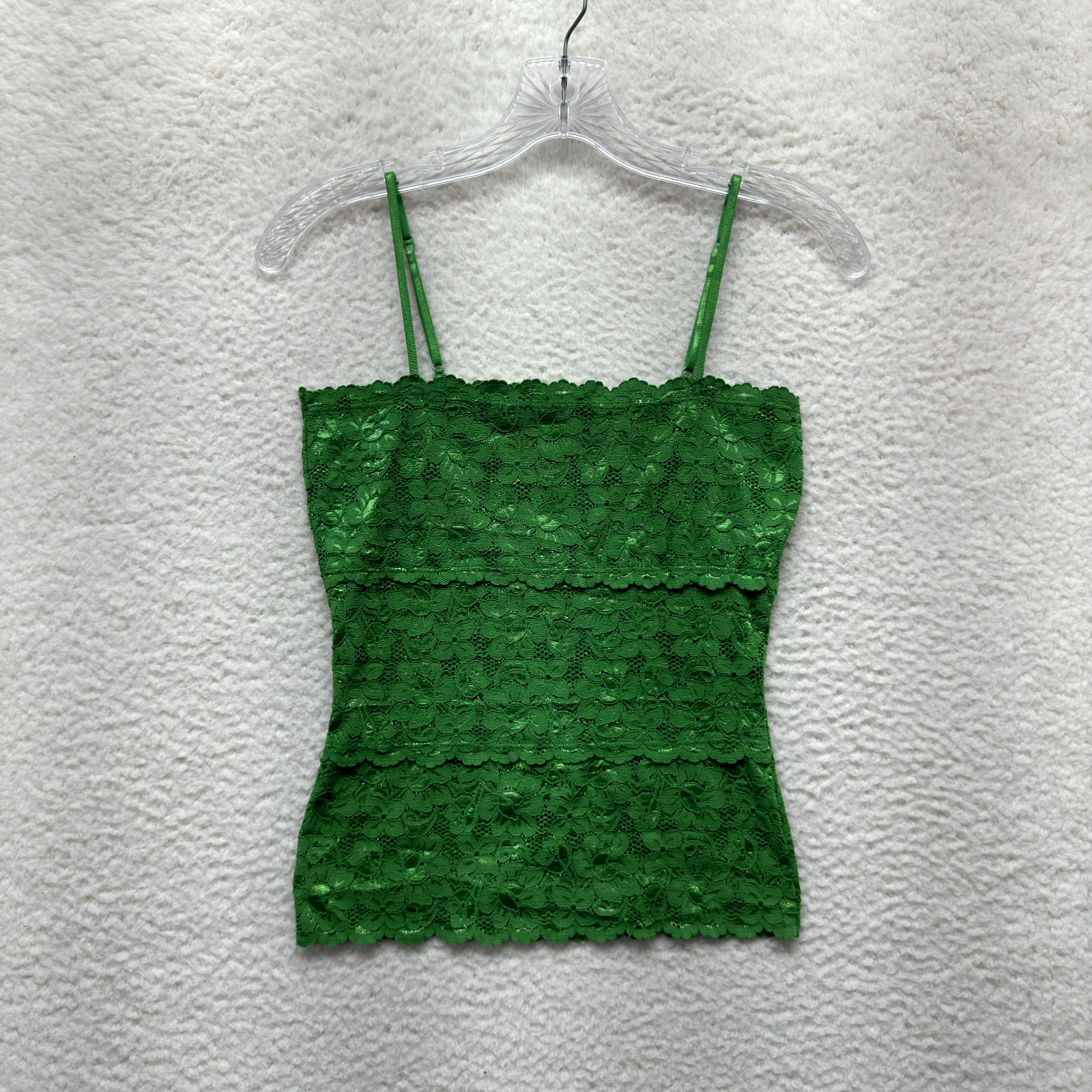 Y2K Vintage Camisole Tank Top Small Green Lace Square Neck Boho Fairy Grunge