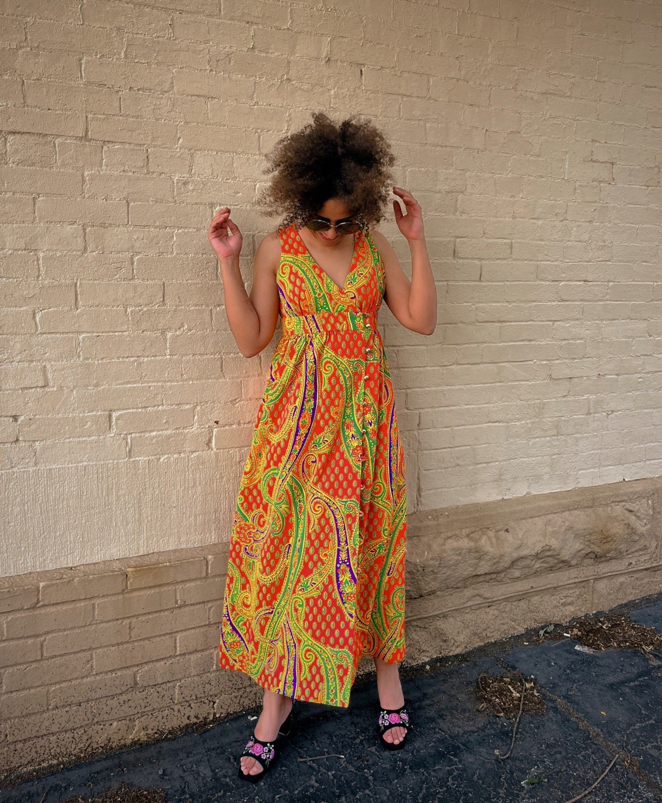 Vintage 60s/70s Psychedelic Dress Retro Neon Print Campus Casual California