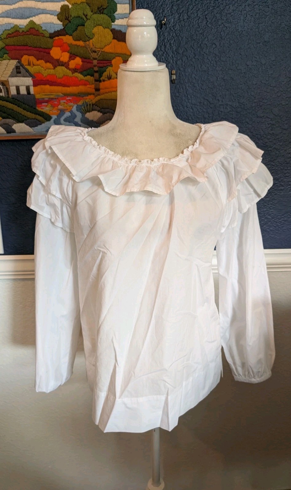 J Crew White Ruffled Peasant Prairie Square Scoop Neck Top Sz Extra Small XS