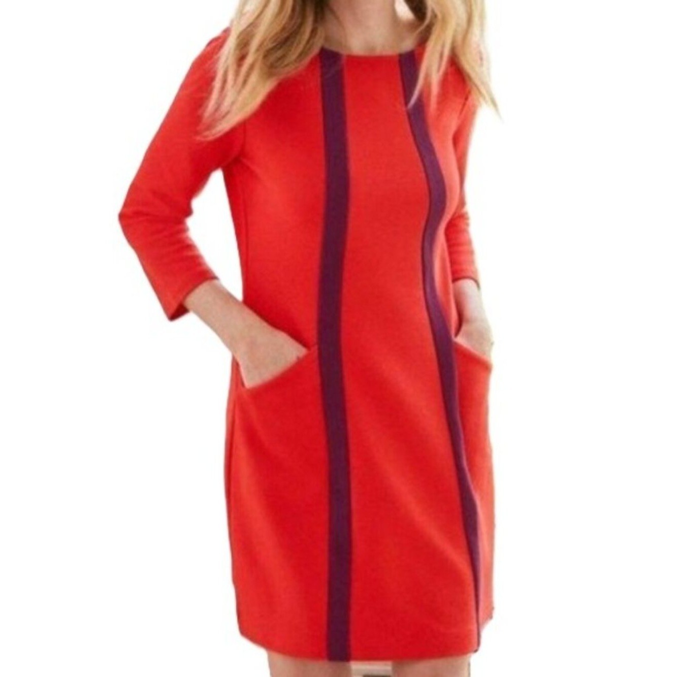 60s Mod Retro Twee Boden Anita Ottoman Ribbed Tunic Dress Red/Purple Women’s 2P