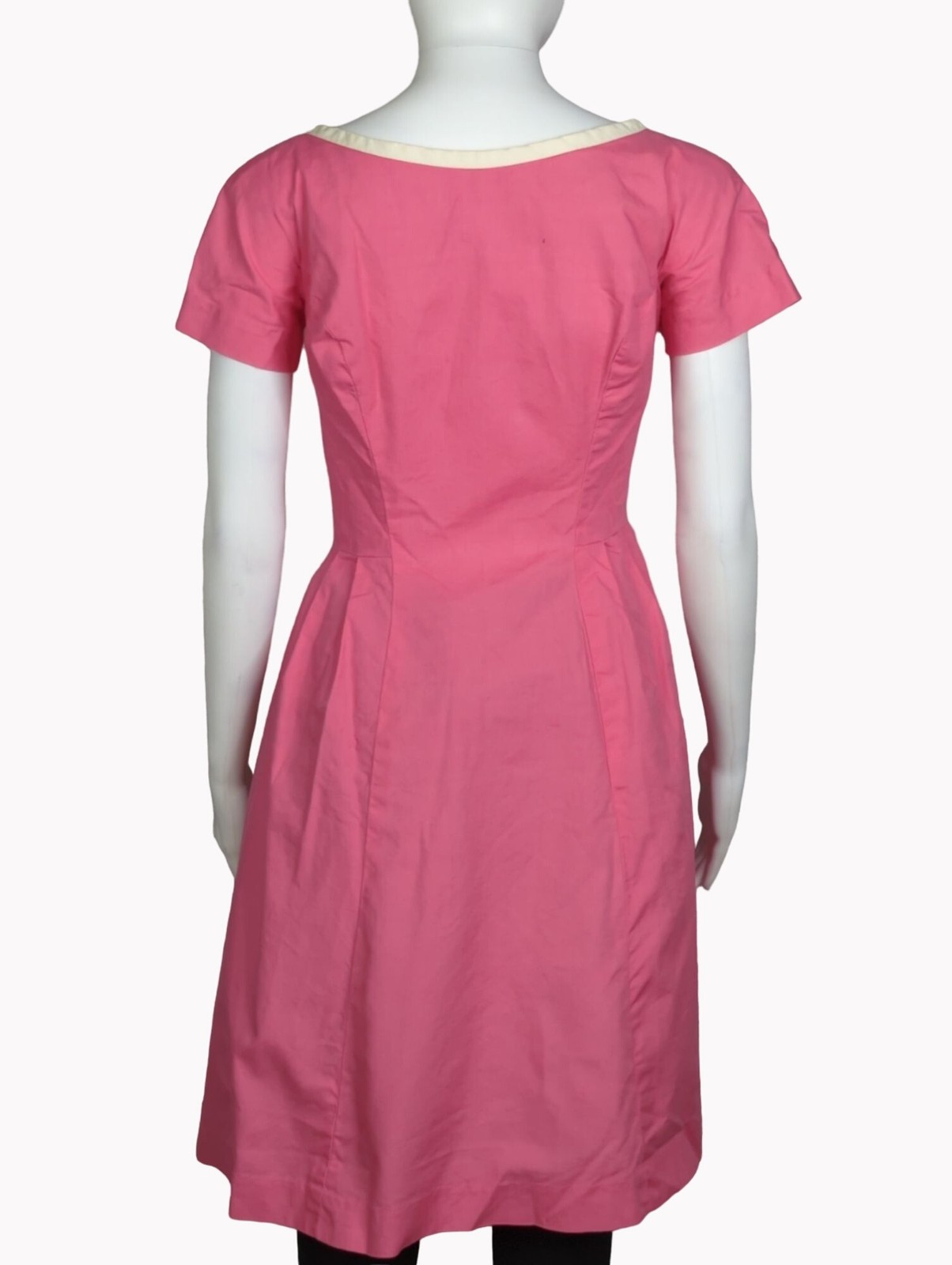 Vintage 60s Womens Small Pink White 5 Button Above Knee Handmade Dress