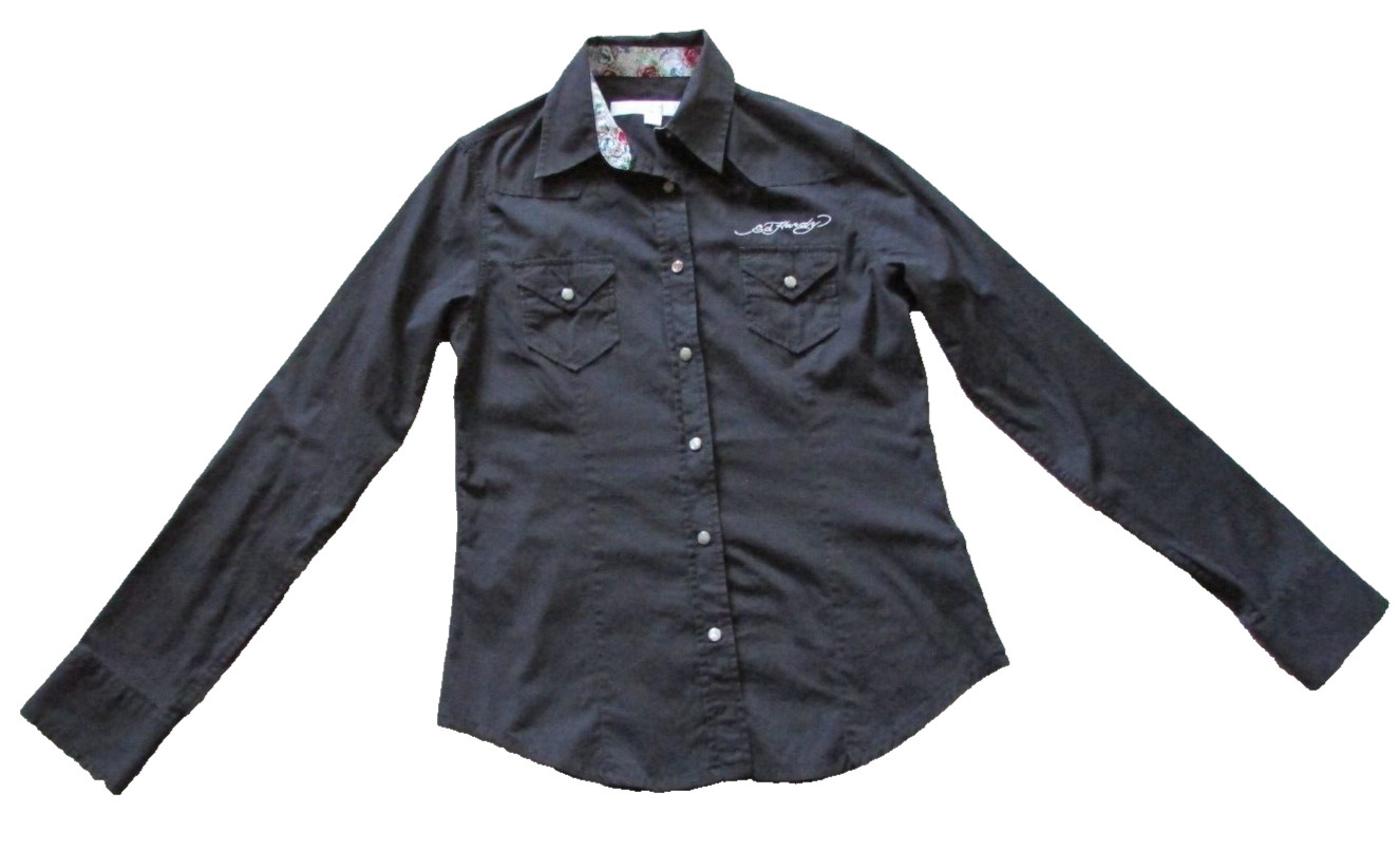 Ed Hardy Western Shirt Womens Medium Black