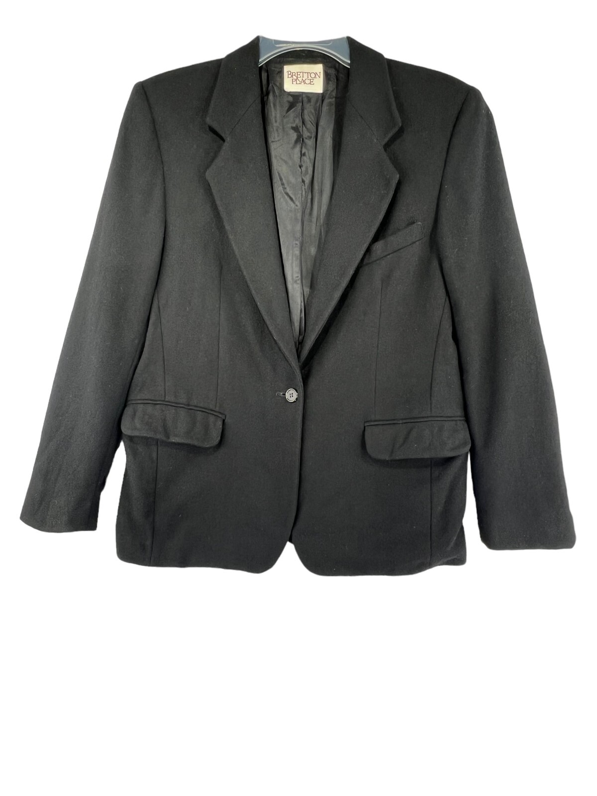 VTG Bretton Place Women Size Blazer Black 3 Pocket Notched Lapel Wool