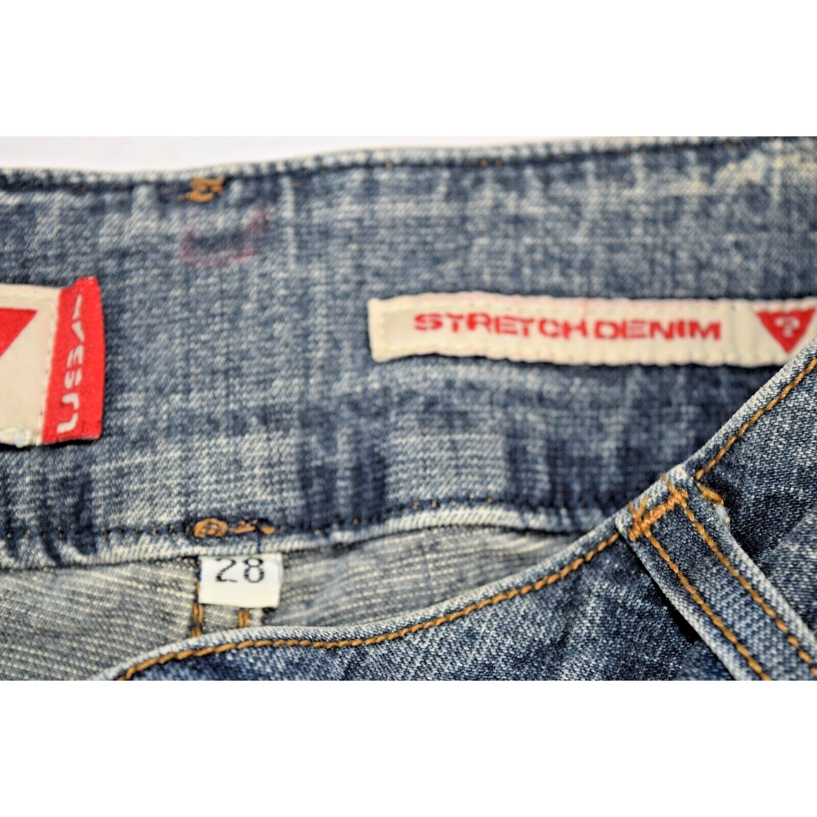Vintage Guess Jeans Alien Fade 28 x 32 90s Stretch Zip Pocket Low Rise Made USA