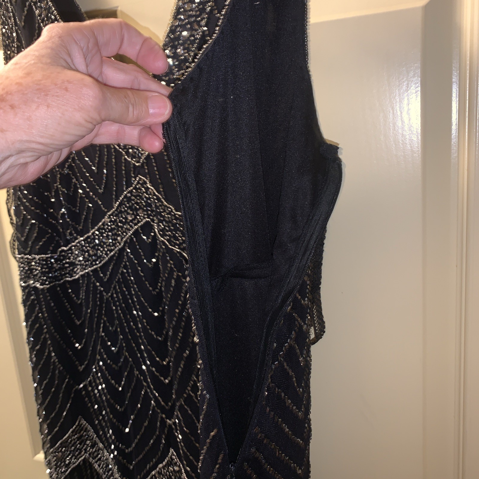 Flapper Dress 1920s Style Sequin Beaded Great Gatsby Party Size 20 Black /silvr