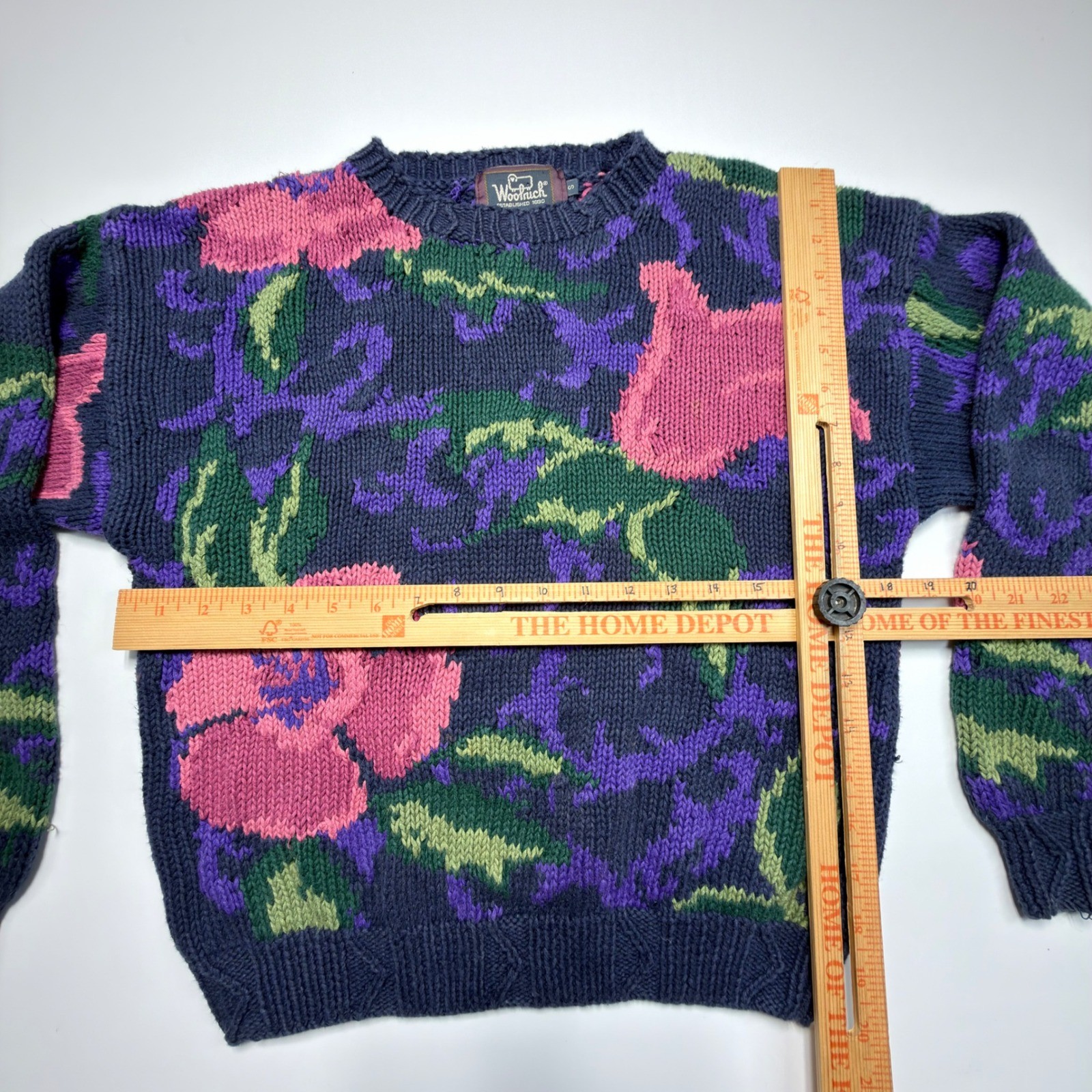Woolrich Floral Hand Knit Wool Sweater Women’s Small Vintage Cottagecore Chunky
