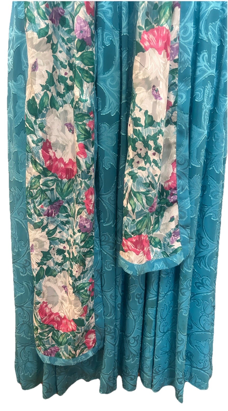 VTG 80’s Diana Freis Floral Print Brocade Poly Dress W/ Sequins+Scarf NWT Mod 12