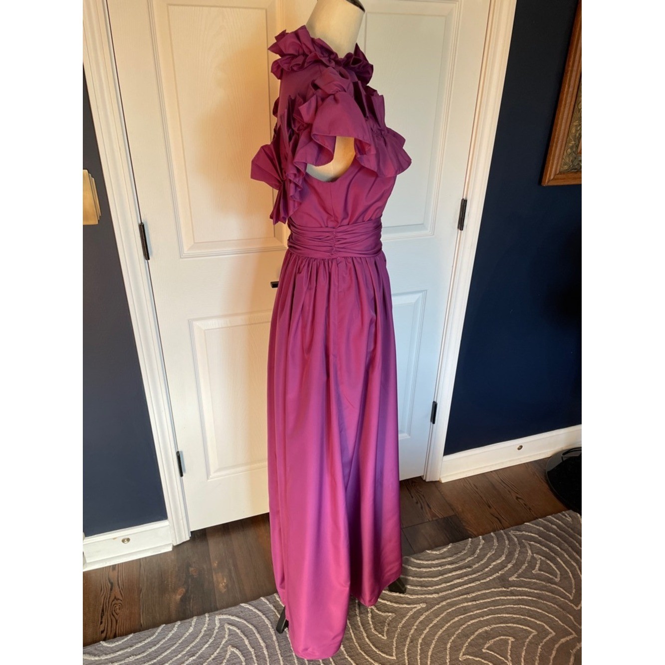 Vintage Handmade Ruffled Maxi Dress Magenta Full Skirt Size 4