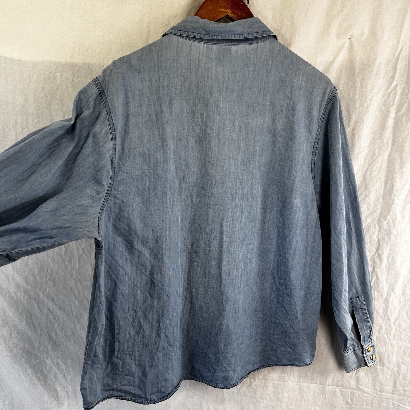 Hammerschmid Vintage Chambray Shirt Womens Size 40 German Cotton Embroidered