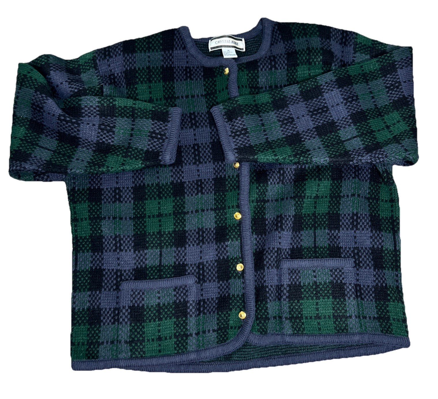 VTG Crystal-Kobe Plaid Cardigan Sweater Purple/Green/Black, Office, Party 90s