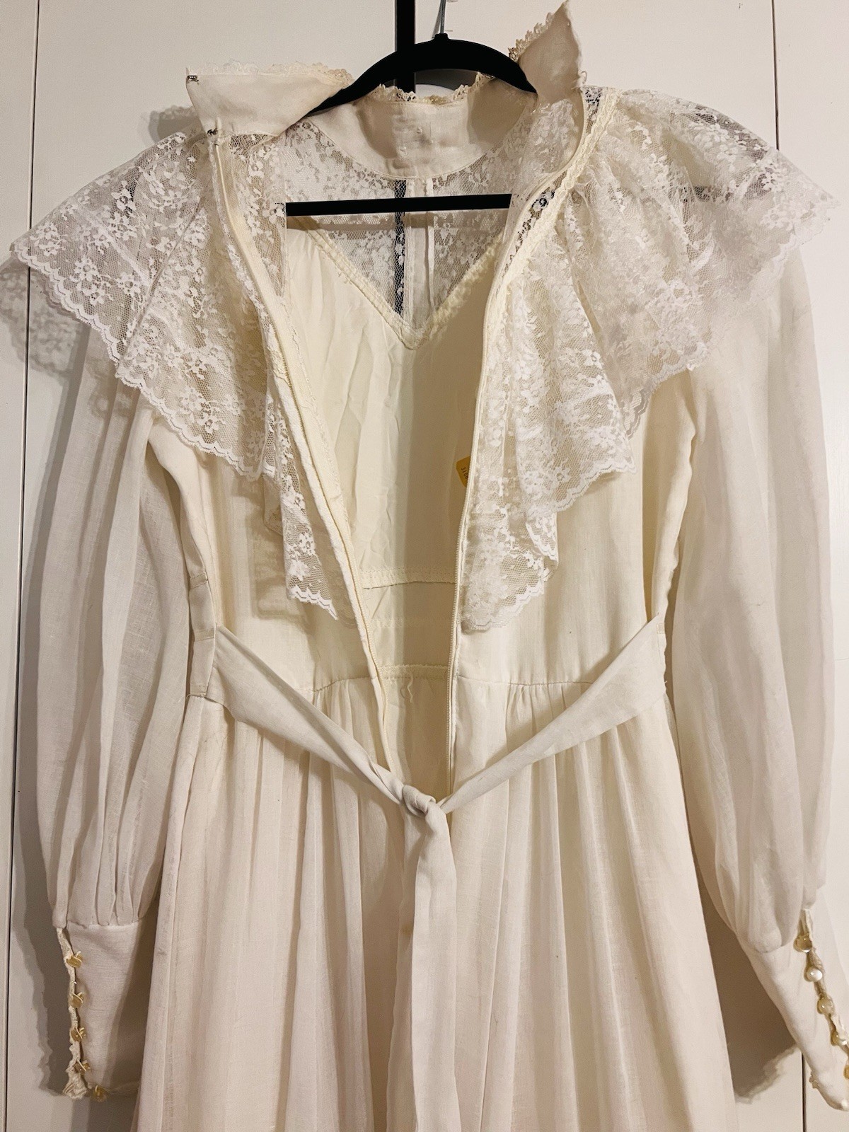 VTG 70s Candi Jones California Dress Ivory Prairie Lace Maxi Boho Cottagecore 11