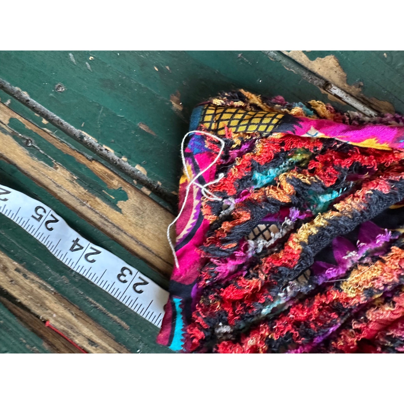 Boho Multi-Color Textured Ribbon Shaggy Cropped Open Jacket One Size Rayon