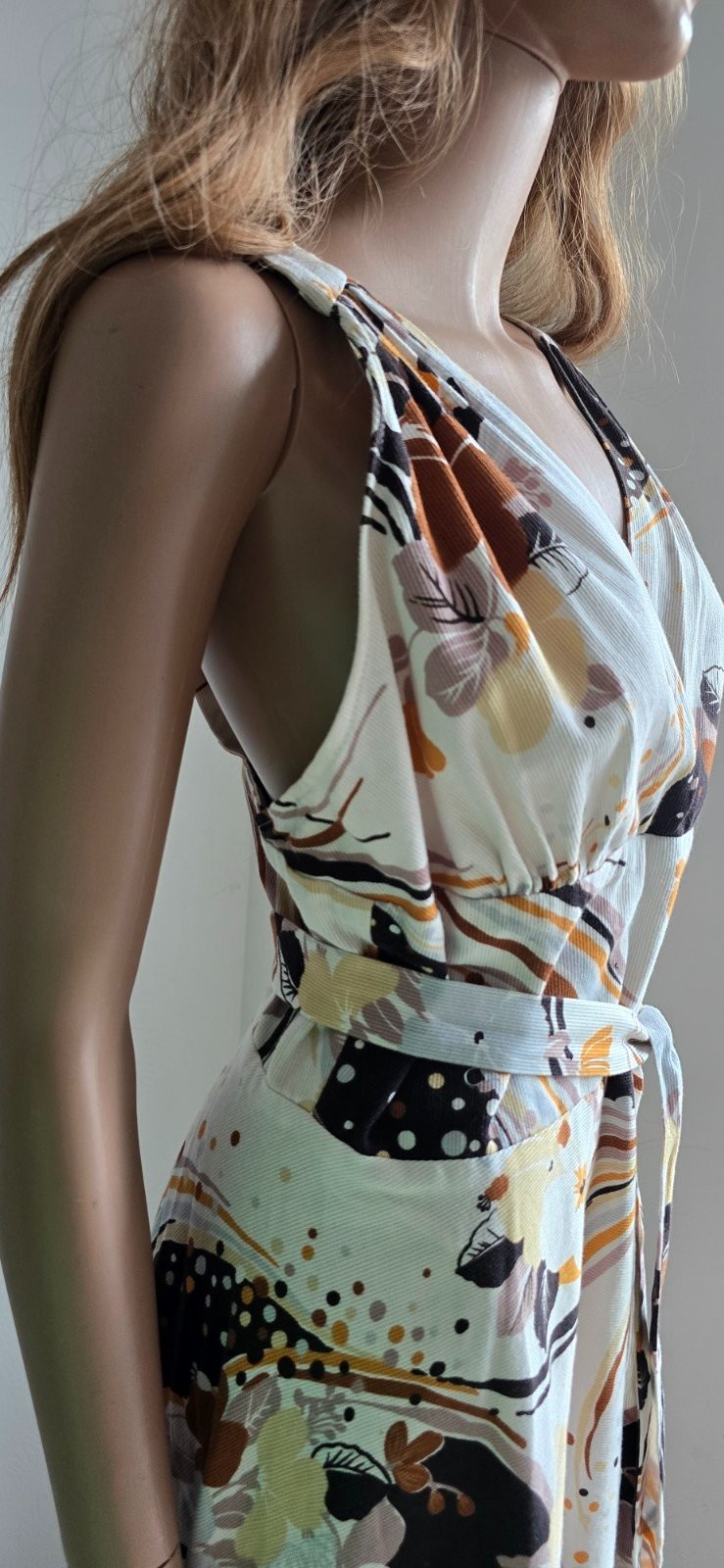 Vintage70sTRINA LEWIS& MARJON COUTURE Cotton Dress Abstract Floral Bust-90cm/35″