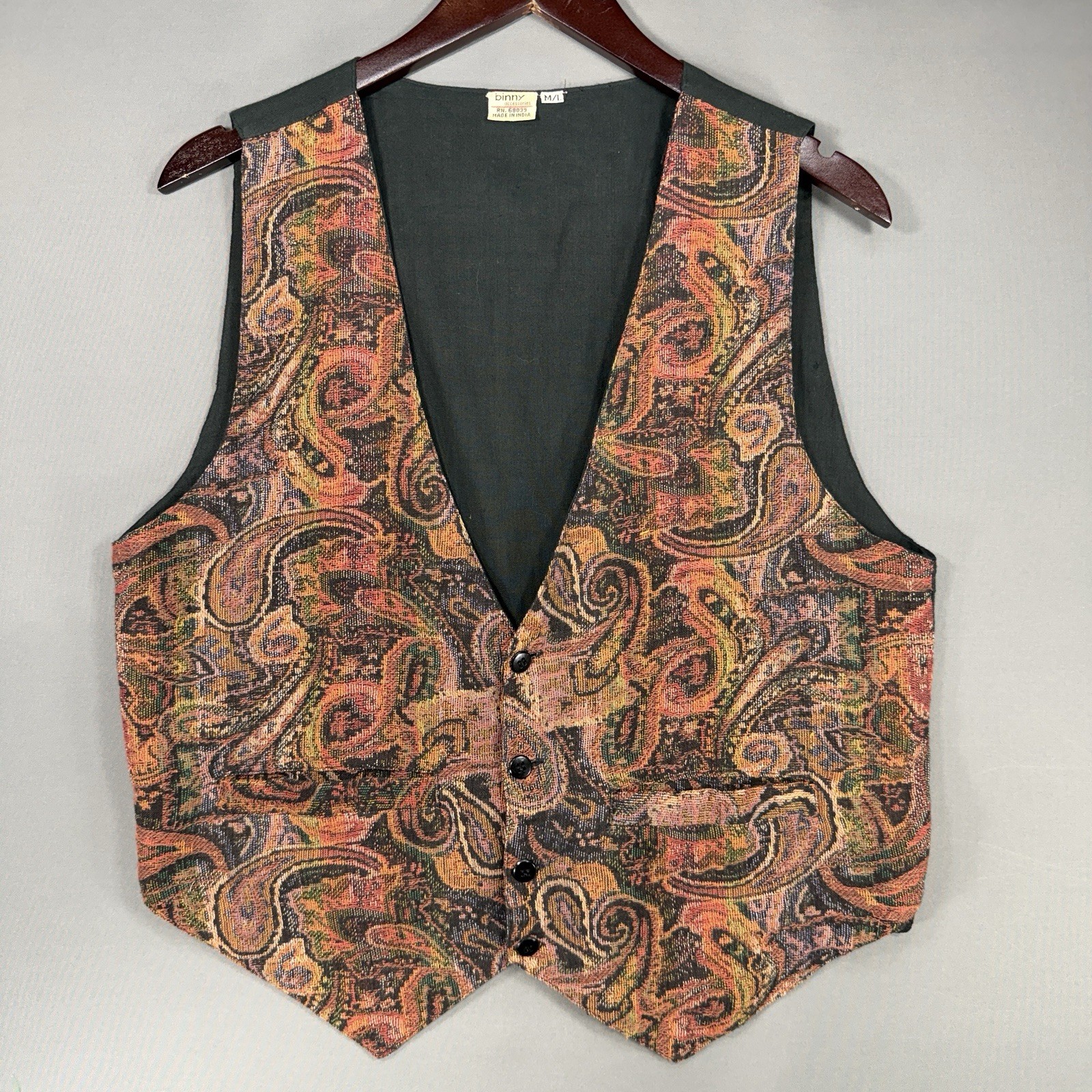 Vtg 70s Binny Paisley AOP Tapestry Vest Womens M L Boho Hippie Festival Alladin