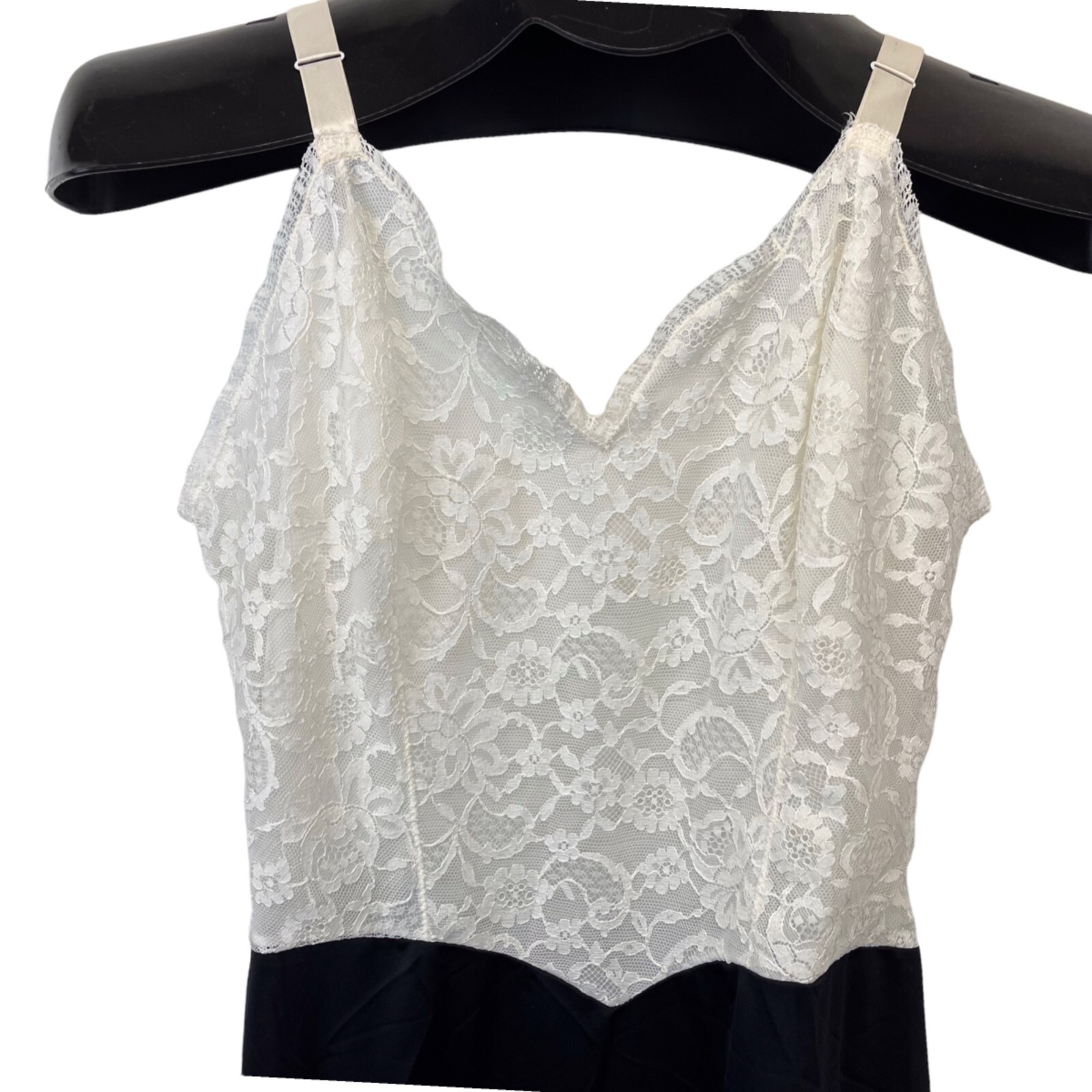 Vanity Fair Vintage 50s Mid Century Lace Slip Dress SMALL Black Cream Colors