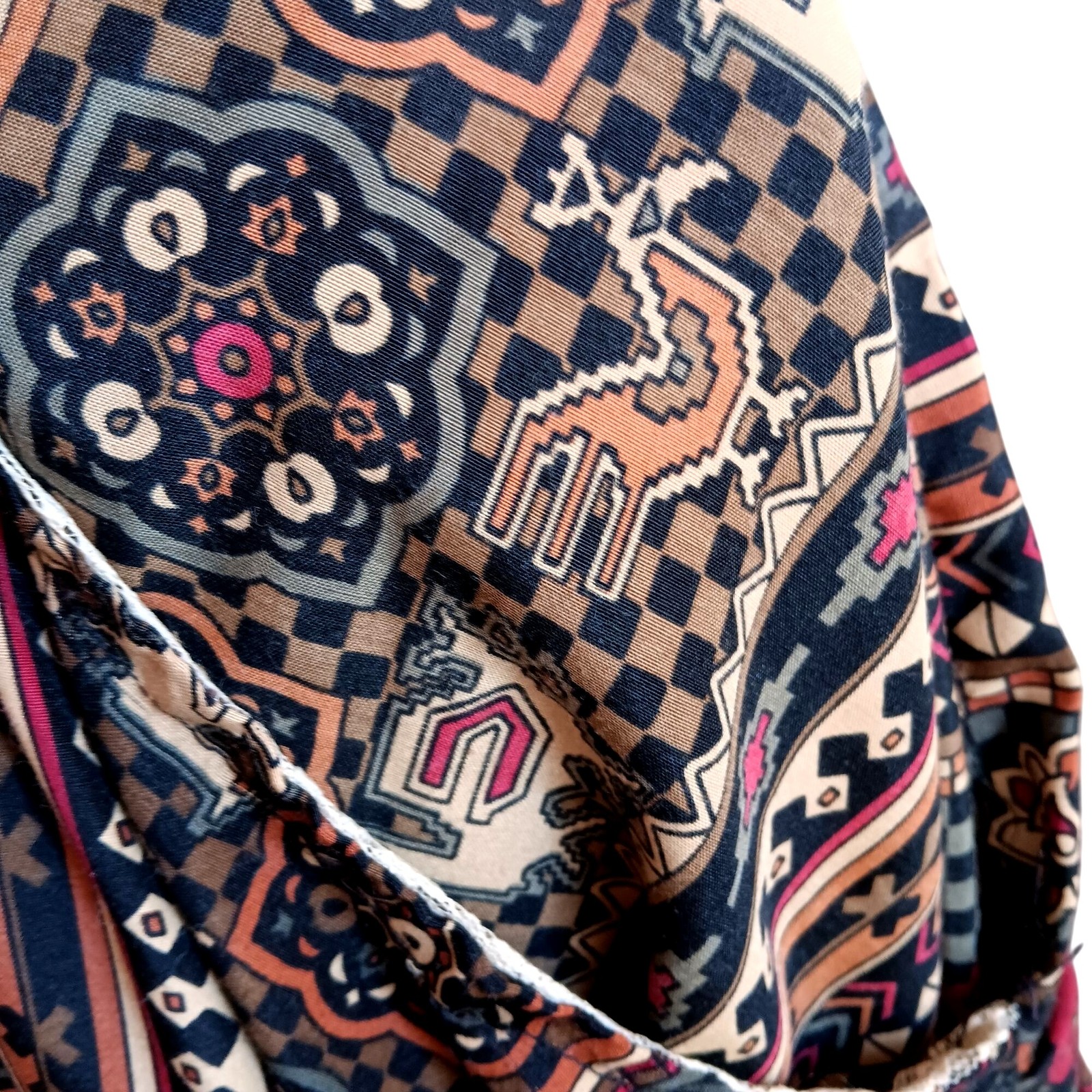 XXL True Vintage Top 1970’s Bohemian Geometric Print Long Sleeve Blouse handmade
