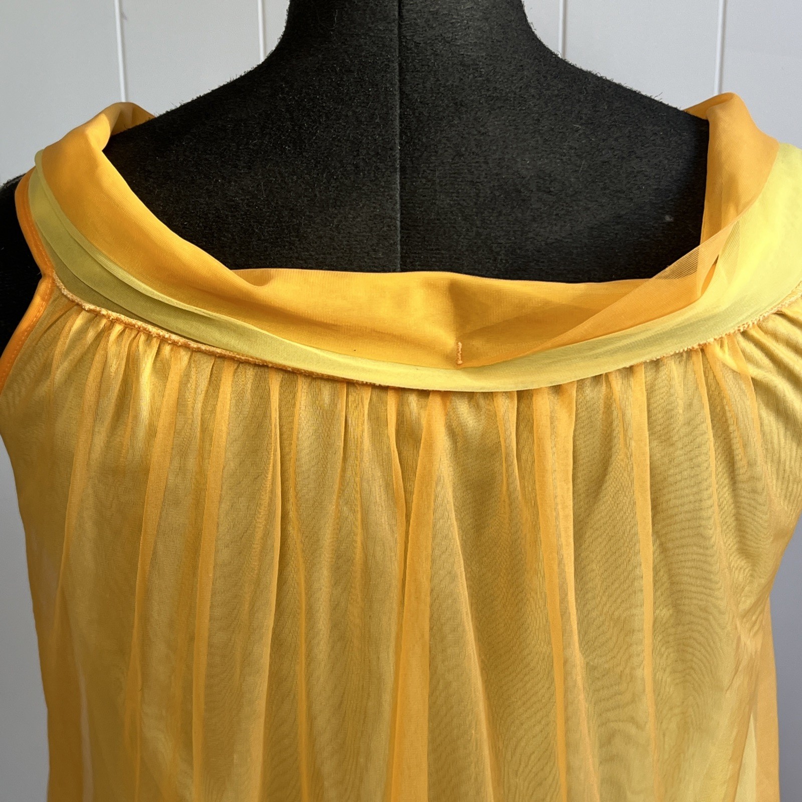 Vintage 1960s Yellow Nylon Chiffon Babydoll Nightgown Sheer Layered Collar M