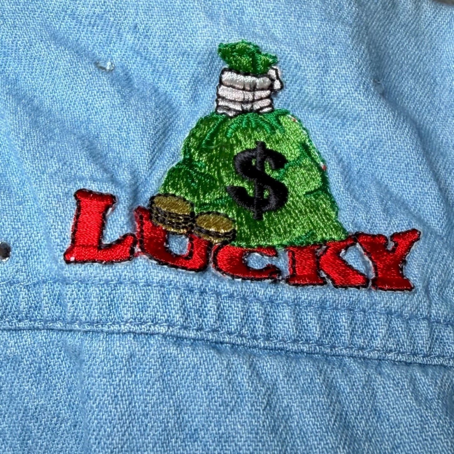 Vintage ⁠Las Olas Womens Size XL Denim Shirt Blue Embroidered Casino Card Dice