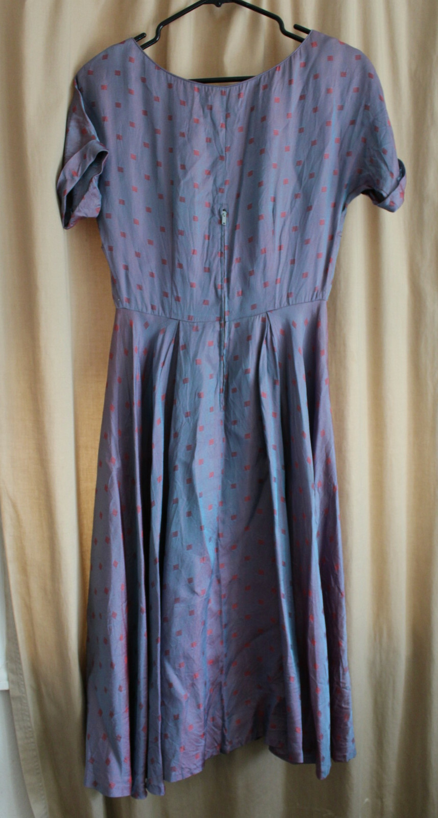 Vintage 1950’s Knee Length Dress Handmade Iridescent Blue Purple Pink Diamonds