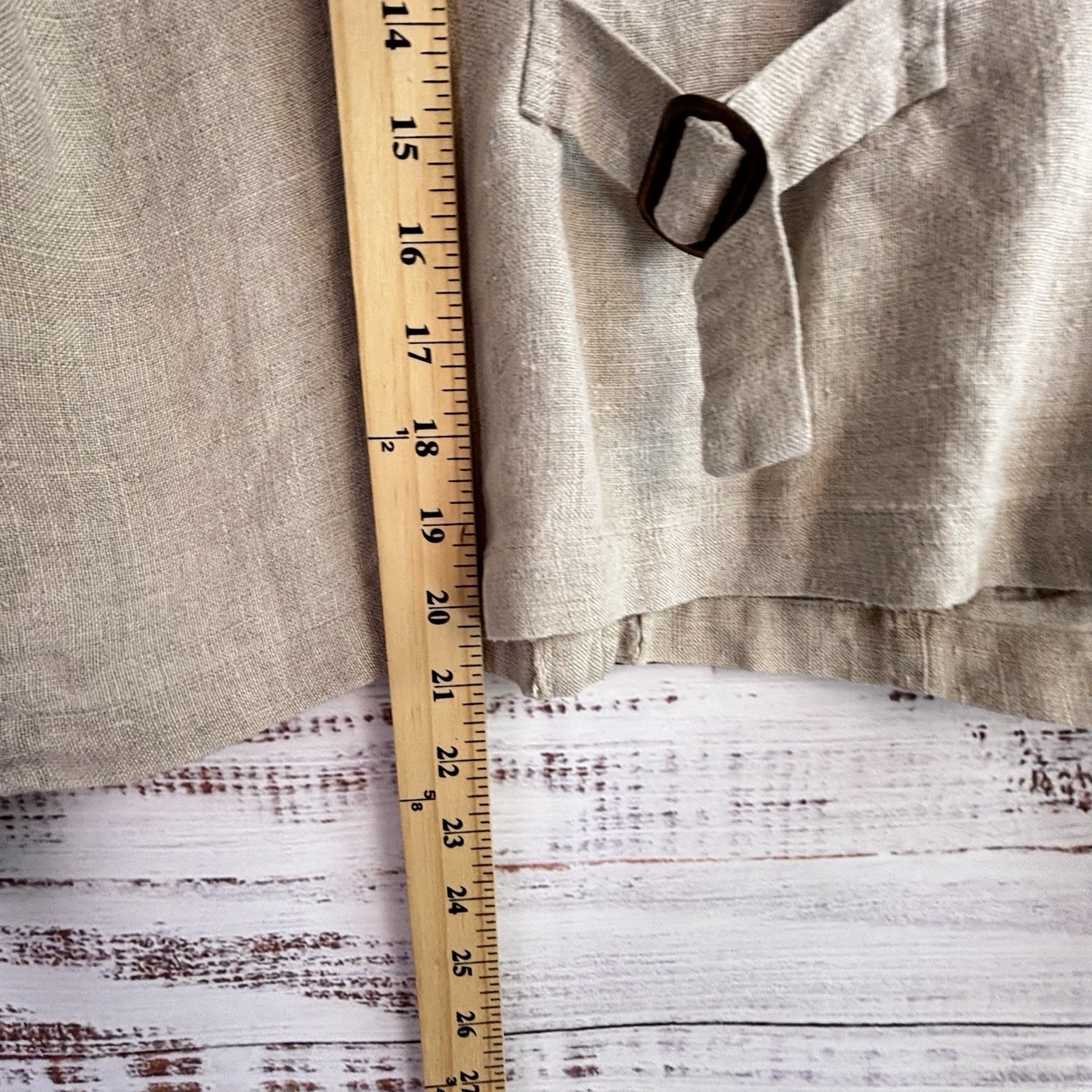 Vintage Jacket 8P Beige 100% Linen Shell Button Cinch Patch Pocket Minimalist